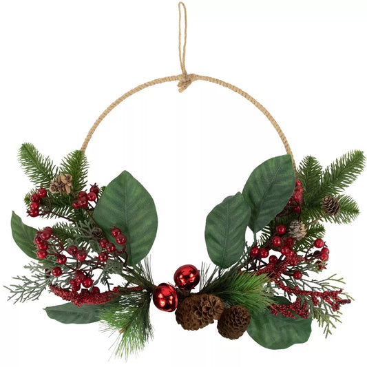 17 Inch Red and Green Foliage Pinecones and Berries Artificial Christmas Wreath