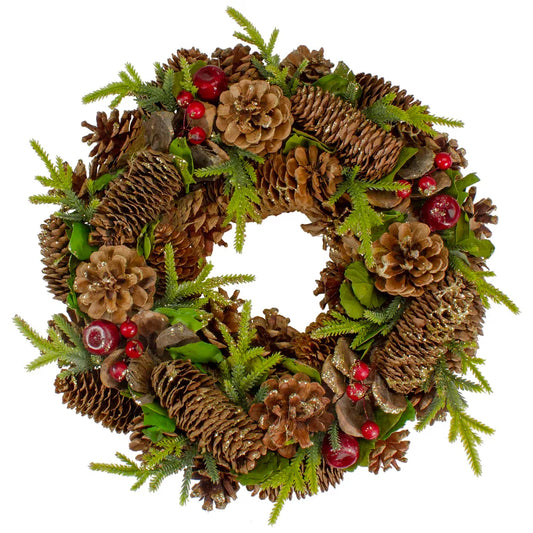 13 Inch Real Touch Glittered Pine and Pinecone Artificial Christmas Wreath