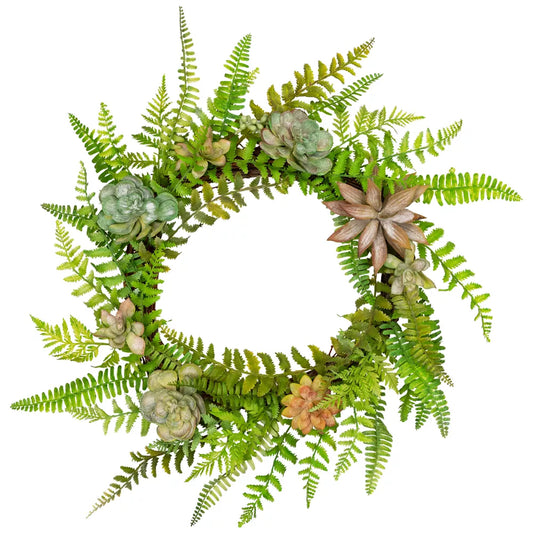 22 Inch Succulents and Foliage Artificial Spring Twig Wreath Green