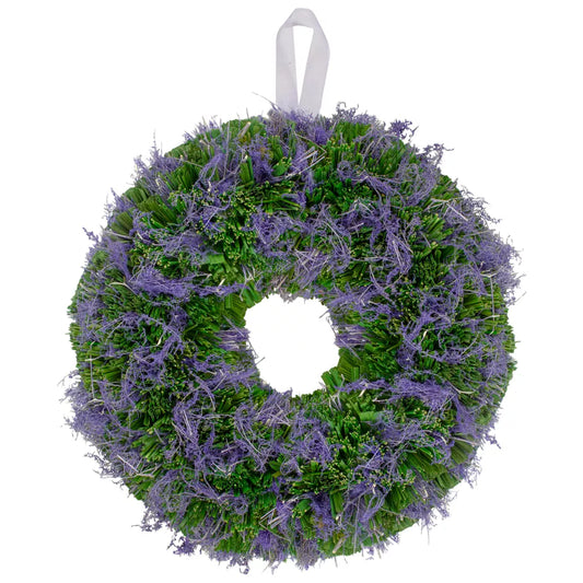 Purple Reindeer Moss Green Twig Artificial Spring Wreath 14.5 Inch Unlit