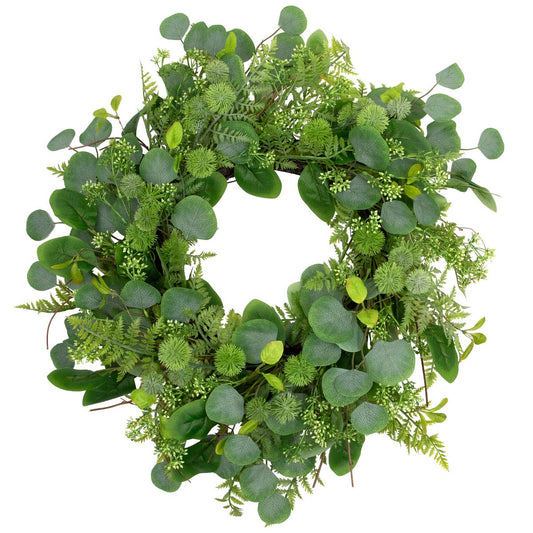 Northlight 24" Seeded Eucalyptus and Sweet Gum Flowers Artificial Spring Wreath – Floral Home Décor