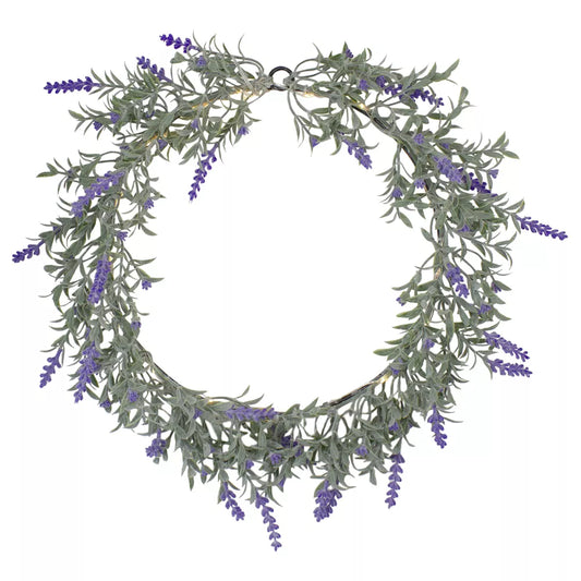 Prelit Battery Operated Spring Lavender Wreath 16 Inch White LED