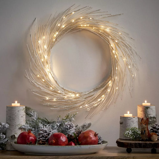 24" Front Door Paper Wreath with 60 LED Lights – Battery Operated Craft Paper Garland with Timer for Wall & Party Décor