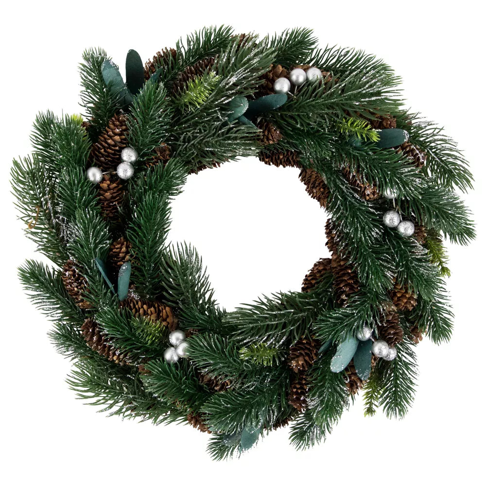 14 Inch Green Pine Pinecone with Berries Artificial Christmas Wreath Unlit
