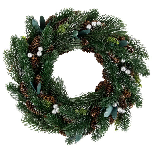 14 Inch Green Pine Pinecone with Berries Artificial Christmas Wreath Unlit
