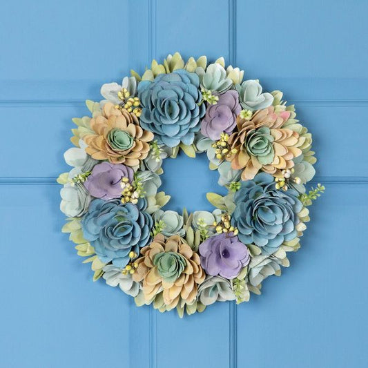 14" Artificial Wooden Spring Wreath with Floral and Seed Pod Accents