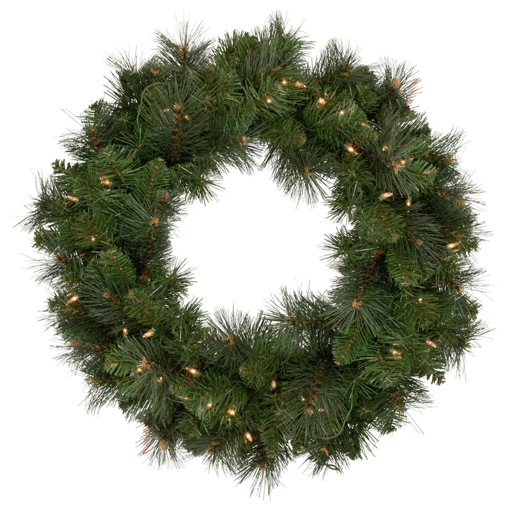 24 Inch Mixed Beaver Pine Artificial Christmas Wreath with Clear Lights