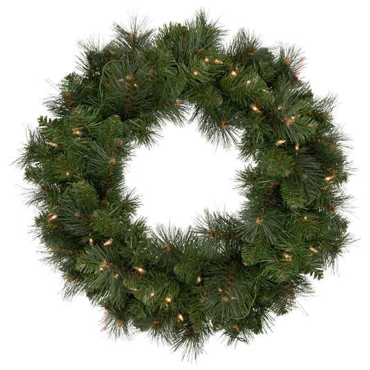 24 Inch Mixed Beaver Pine Artificial Christmas Wreath with Clear Lights