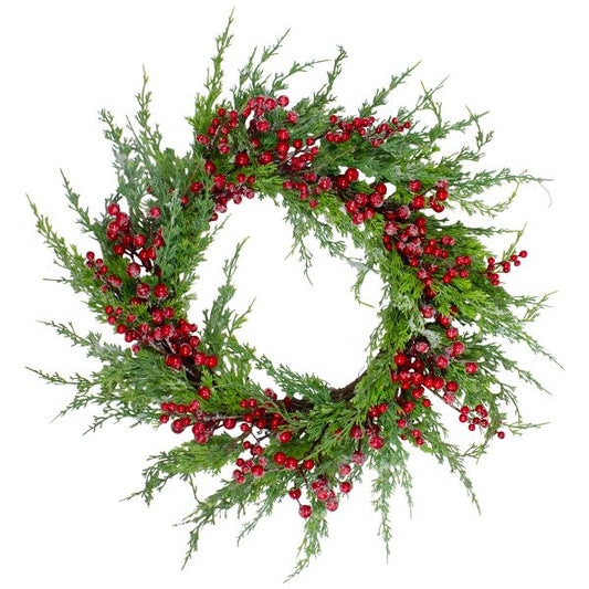 Real Touch Iced Berries Pine 24 Inch Artificial Christmas Holiday Wreath