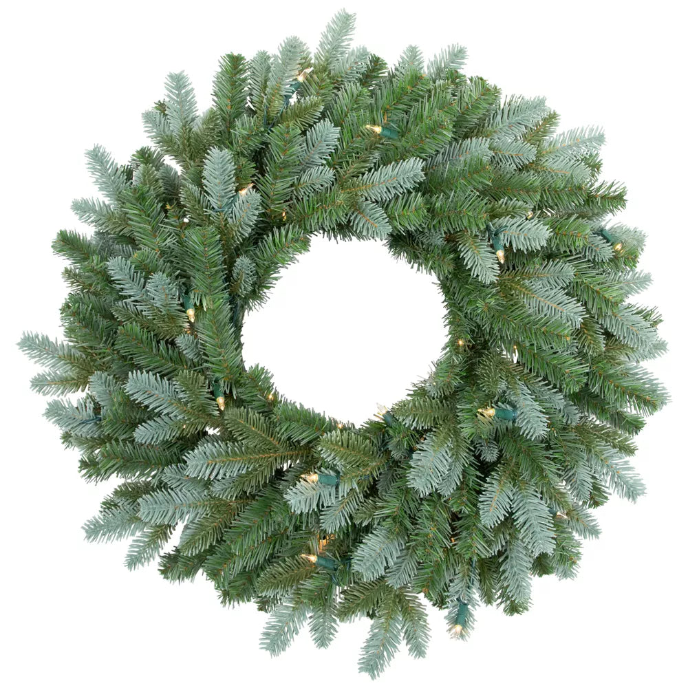 Pre-Lit Blue Spruce Artificial Christmas Wreath - 24" Clear LED