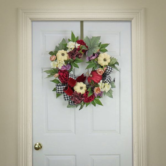22” Peony, Pumpkin & Bow Artificial Harvest Wreath