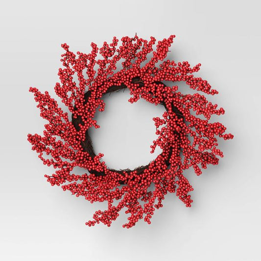 22-Inch Red Cluster Berry Artificial Christmas Wreath Festive Holiday Door Accent