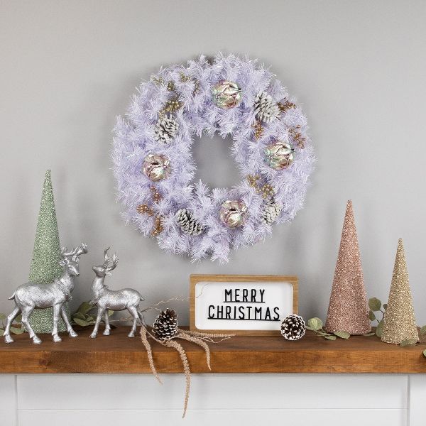 24 Inch Icy White Iridescent Spruce Artificial Christmas Wreath – Unlit Holiday Décor