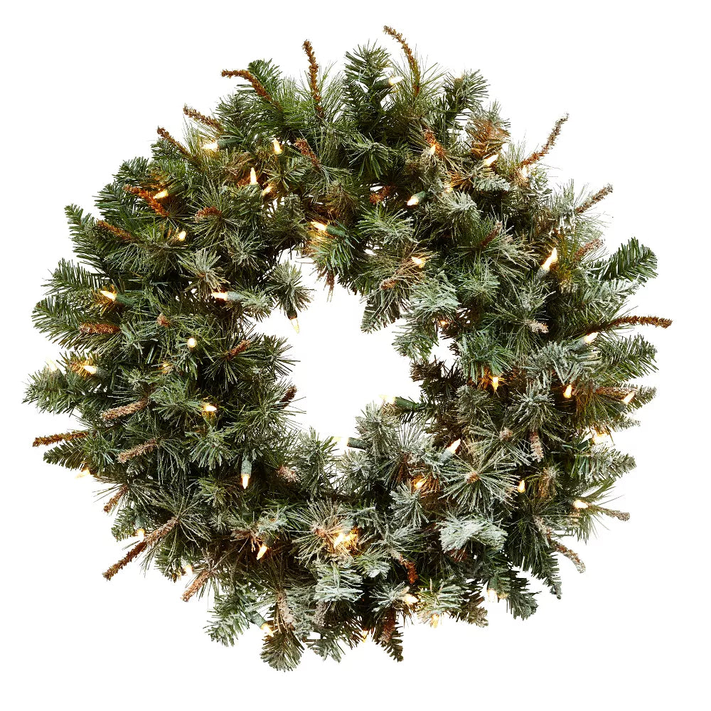 30" Lighted Frosted Pine Artificial Christmas Wreath