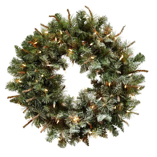 30" Lighted Frosted Pine Artificial Christmas Wreath