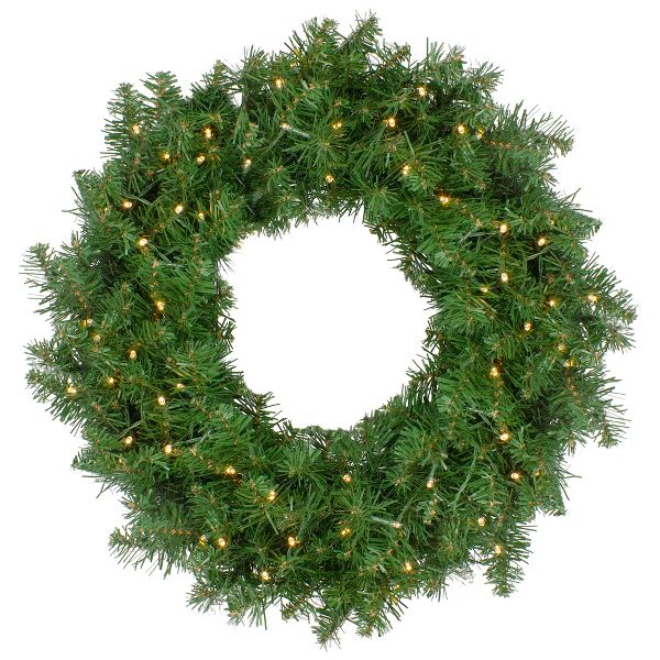 24 Inch Pre-Lit Whitmire Pine Artificial Christmas Wreath with Warm White LED Lights