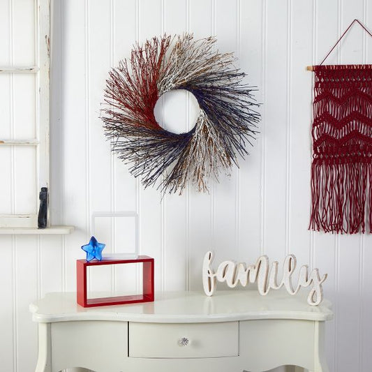 24" Americana Twig Wreath – Red, White & Blue Décor