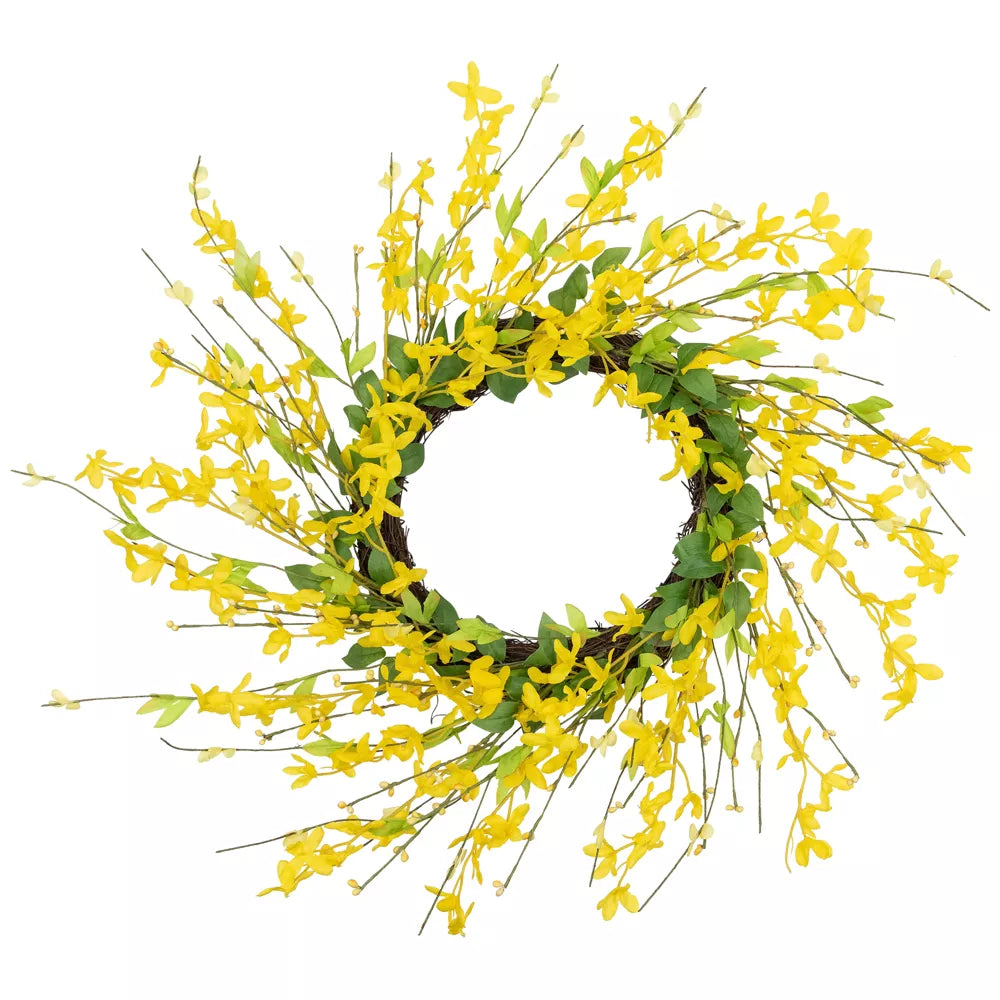 20 Inch Forsythia Artificial Spring Floral Wreath Yellow