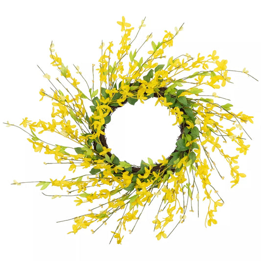20 Inch Forsythia Artificial Spring Floral Wreath Yellow