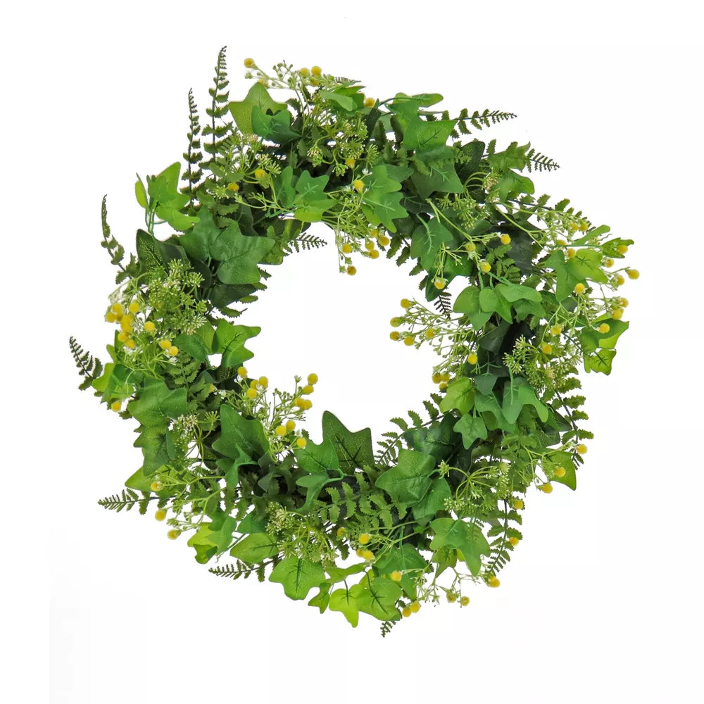 24-Inch Artificial Ivy and Fern Wreath – Woven Branch Base