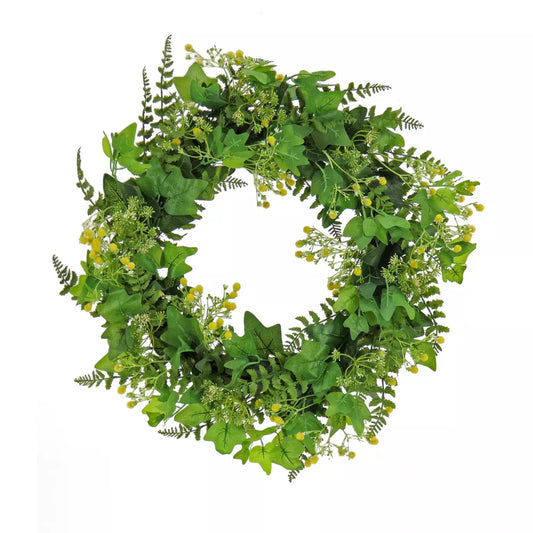 24-Inch Artificial Ivy and Fern Wreath – Woven Branch Base