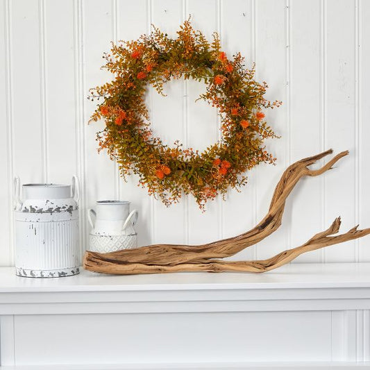 Nearly Natural 21-in Autumn Fern Artificial Wreath for Home Decor