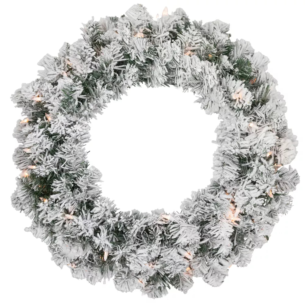 24-Inch Pre-Lit Heavily Flocked Madison Pine Artificial Christmas Wreath with Clear Lights