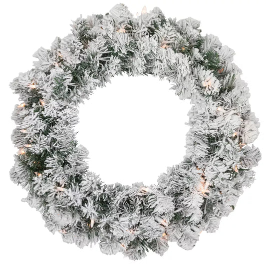 24-Inch Pre-Lit Heavily Flocked Madison Pine Artificial Christmas Wreath with Clear Lights