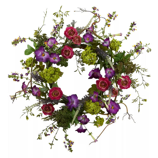 20-Inch Flocked Artificial Christmas Wreath with 35 Warm White LED Lights