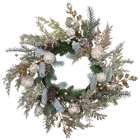 Northlight Glittered Mixed Foliage with Ornaments Artificial Christmas Wreath - 24" - Unlit