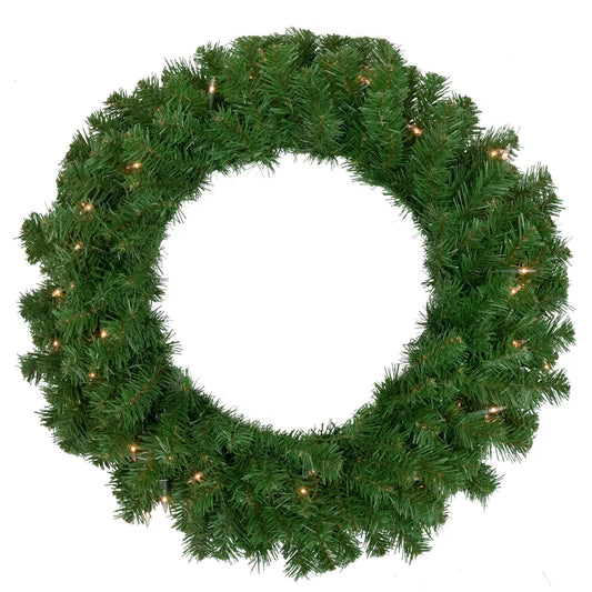 24 Inch Pre-Lit Deluxe Dorchester Pine Artificial Christmas Wreath Clear Lights