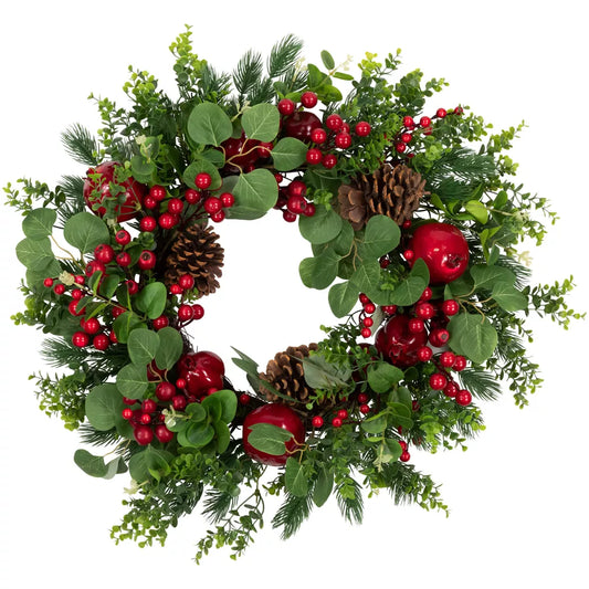 Crabapple Berries Boxwood Pine Christmas Wreath 26 Inch Unlit Artificial Holiday Decoration
