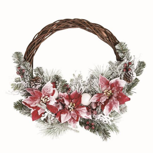 Multicolor Poinsettia Twig Wreath for Holiday Décor