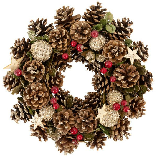 12" Glittered Pinecone and Berry Wreath Unlit Artificial Christmas Decoration