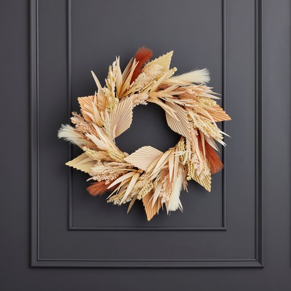 24" Pampas and Palm Wreath – Neutral Boho Home Decor