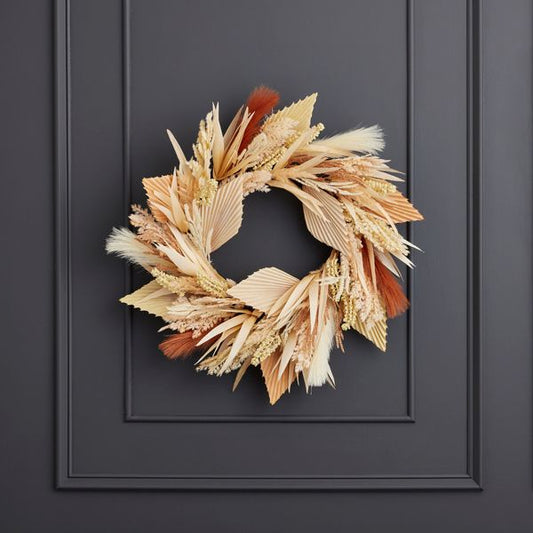 24" Pampas and Palm Wreath – Neutral Boho Home Decor