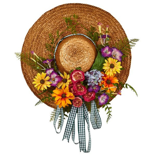 Mixed Flower Hat Wreath – Artificial Floral Home Décor