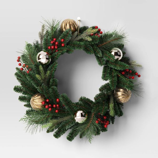 28" Mixed Greenery Christmas Wreath Decorated Artificial Holiday Accent