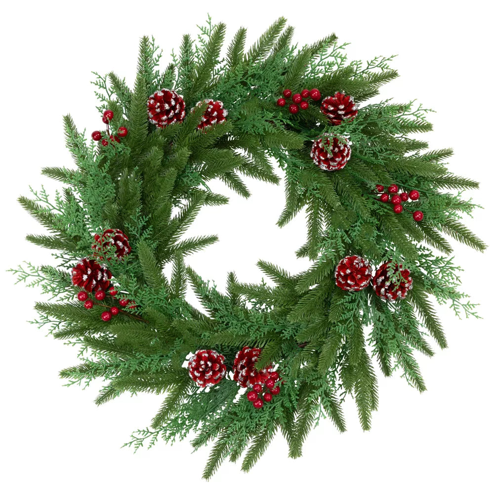 24-Inch Autumn Maple Leaf and Berries Artificial Fall Wreath – Nearly Natural