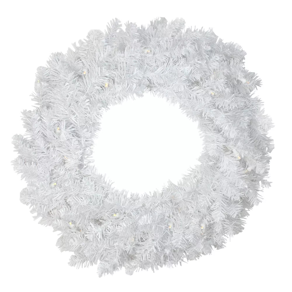 24 Inch Pre-Lit LED White Artificial Christmas Wreath with Clear Lights
