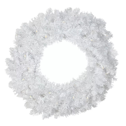 24 Inch Pre-Lit LED White Artificial Christmas Wreath with Clear Lights