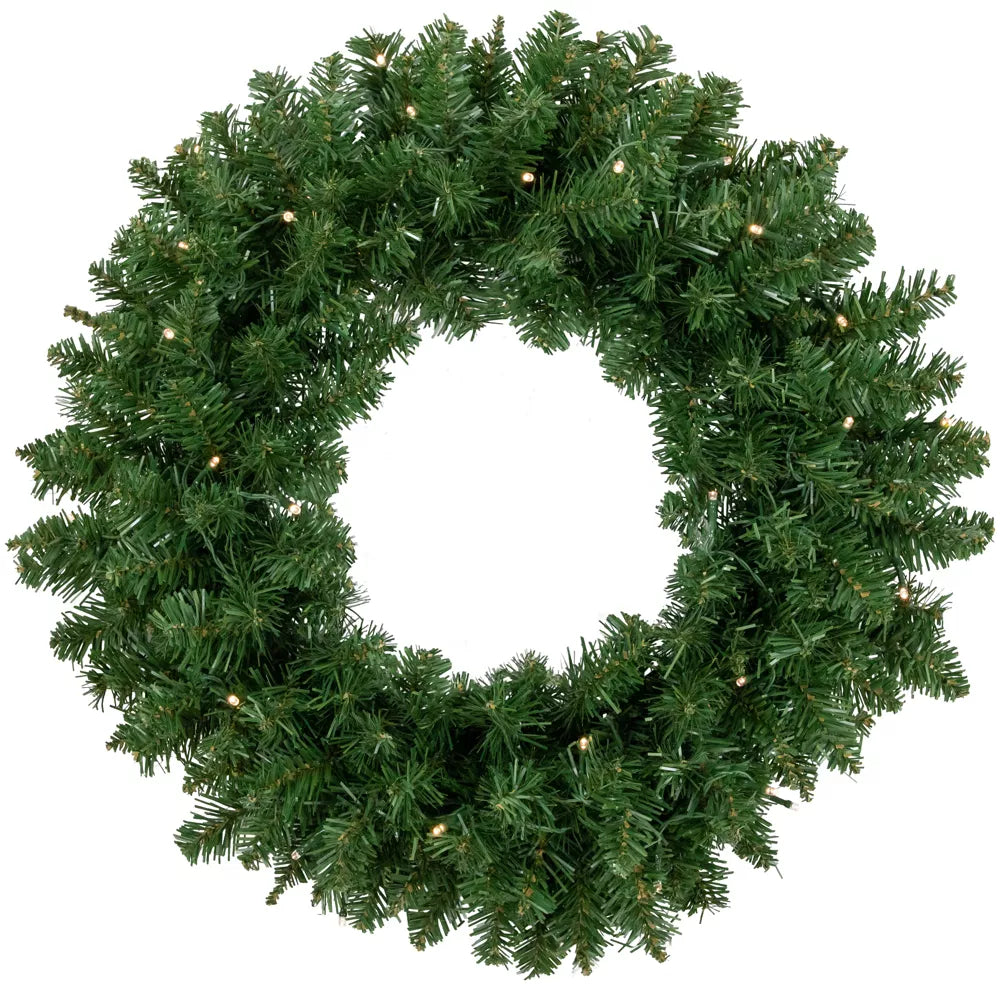 24 Inch Pre-Lit Vernon Pine Artificial Christmas Wreath with Warm White LED Lights