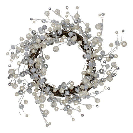 Northlight 20" Silver and White Berry Glittered Artificial Christmas Twig Wreath – Unlit Holiday Decoration