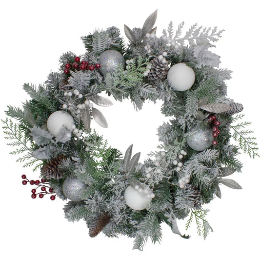 24 Inch Frosted Cedar and Berries Artificial Christmas Wreath Unlit