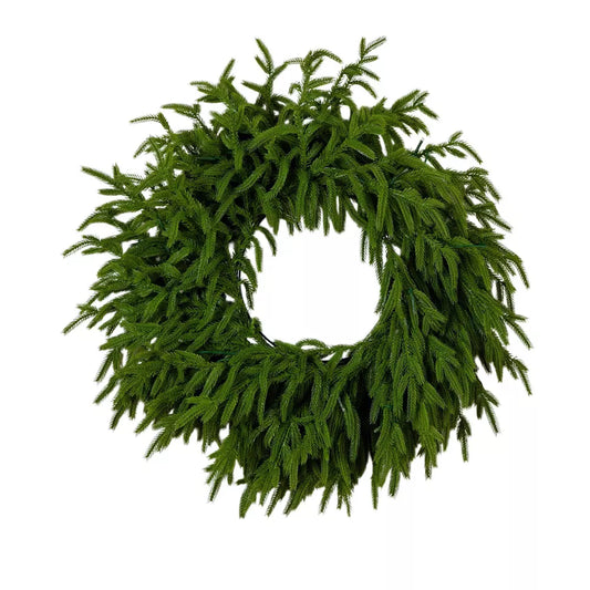 20-Inch Pre-Lit Artificial Norfolk Island Pine Wreath with Warm White LED Lights
