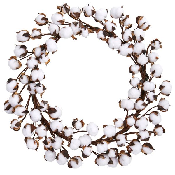 20" Cotton Ball Wreath – Soft Neutral Home Décor