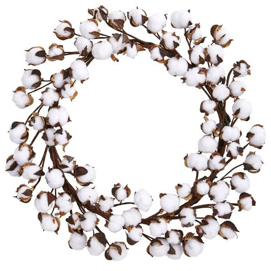 20" Cotton Ball Wreath – Soft Neutral Home Décor