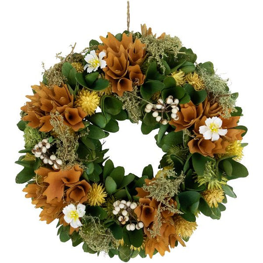 11-Inch Orange Mixed Floral Spring Wreath Small Artificial Flower Accent for Door or Wall