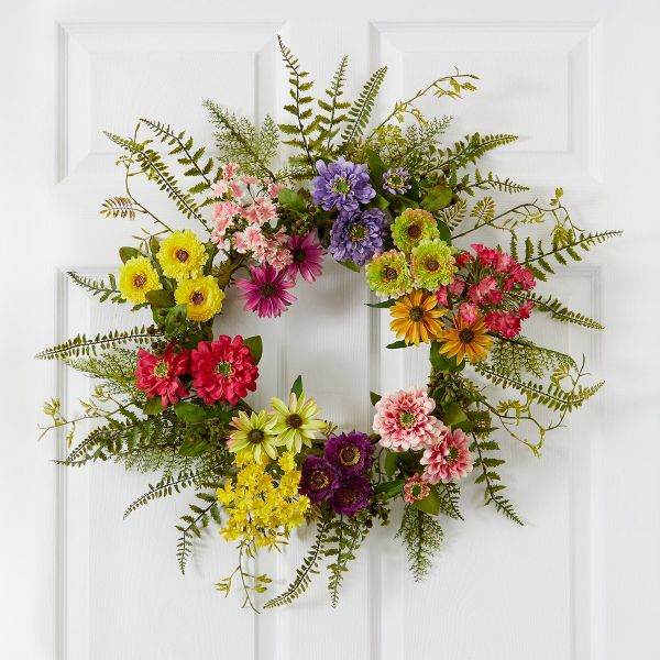 Nearly Natural Mixed Flower Wreath for Home Door Wall Decor