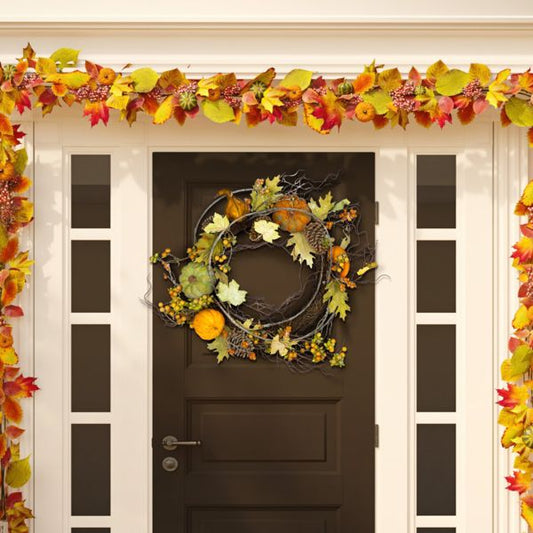 24" Faux Oak Leaf Pumpkin Wreath – Multicolored Fall Decor